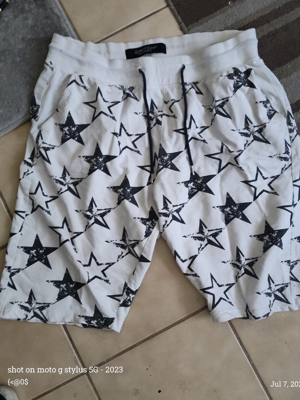 White Star-Print Athletic Men’s Shorts with Drawstring